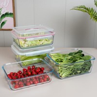Grands récipients de stockage d'aliments étanches à l'air en verre à haute teneur en borosilicate avec couvercle de verrouillage hermétique à poignée