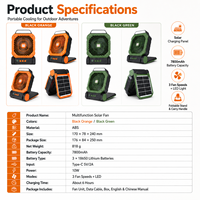 Ventilateur de camping à énergie solaire avec lumière LED, batterie rechargeable 7800mAh, ventilateur de refroidissement portable pour l'extérieur, 3 vitesses de contrôle pour le camping