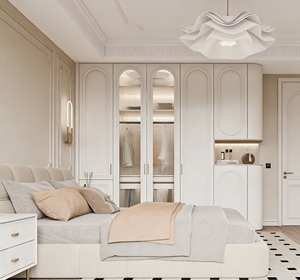 Dressing de luxe français 2026 avec porte en verre cintrée et quincaillerie dorée |   Armoire de chambre à coucher sur mesure du sol au plafond avec éclairage LED - Product Image 6