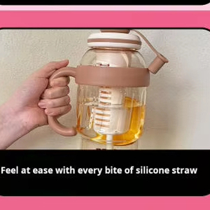 New Factory Wholesale Stock <strong>Large</strong>-sized Iced Water <strong>Cup</strong> Flower <strong>Tea</strong> Plastic <strong>Cup</strong> with Handle and Straw Wholesale <strong>for</strong> School Pupils - Product Image 6