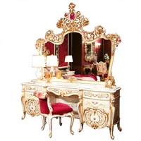 Meuble de chambre à coucher en bois massif de style victorien européen, table de toilette de luxe pour villa et palais, table de toilette pour femme en or français sculpté