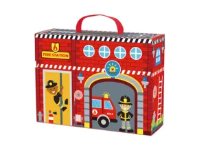 Best Selling Children Wooden Fire Station Building Toy City Fire Man Pretending Toy Kids Parking Lot Toy E-commerce