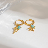 Boucles d'oreilles pendantes tendance pour femmes, style européen-américain, avec perles, pierres concassées et étoiles de mer, style océanique, à la mode