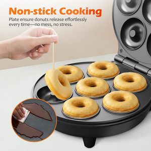 Mini gaufrier électrique avec thermostat réglable 1200W, pour collations pour enfants, fabrication de beignets, fabrication de 7 beignets - Product Image 2