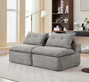 Canapé modulaire sans accoudoirs, à assembler soi-même, tissu chenille, fauteuil-canapé avec coussin pour le cou et le dos - Product Image 2