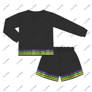 Abbigliamento per Bambini Mardi Gras, Set con Maglione a Maniche Lunghe e <span class=keywords><strong>Pantaloncini</strong></span> a Righe Viola, Verde e Oro con Paillettes, Set di Abbigliamento per Feste per Ragazze all'Ingrosso - Product Image 3