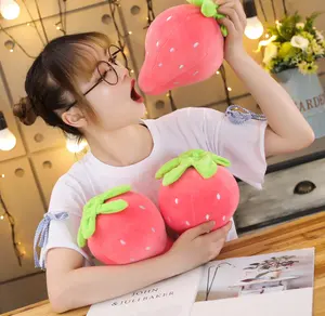 22cm Pink Strawberry Plush Toys Soft Plush Food Fruits Toy Cotton Stuffed Strawberries Plants Plushie Decor