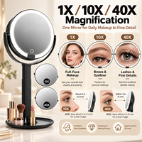 Miroir de maquillage LED MLG OEM ODM avec lentilles interchangeables 1X 10X 40X, 3 couleurs réglables, hauteur ajustable, rechargeable