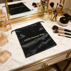 Bolsa de Satén para Pelucas con Logotipo Personalizado, Bolsa de Almacenamiento de Extensiones de Cabello de Seda de Lujo, Bolsa Grande con Cordón, Lista para Enviar - Product Image 2