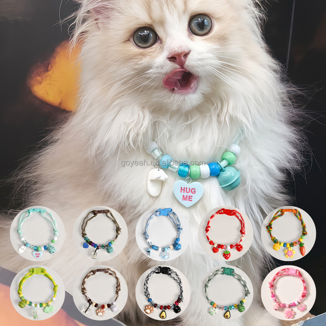 Cute Beaded Puppy Collar Adjustable Colorful Kitten Collar with Bell