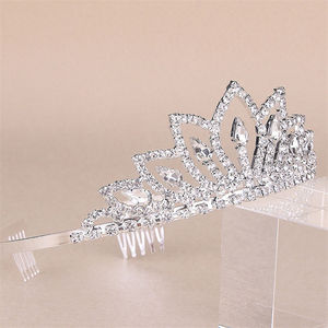 Elegante corona de pelo de aleación chapada en oro Tiara de diamantes de imitación para niñas Boda nupcial Cumpleaños conjunto de joyería de Graduación - Product Image 5
