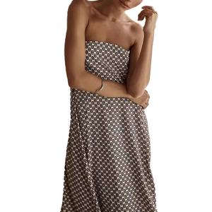 Vestido de Verano para Mujer al por Mayor, Personalizado, OEM, de Alta Calidad, con Cintura Natural, Estilo Simple, Hombros Descubiertos, Estampado, para Vacaciones y Uso Diario - Product Image 6