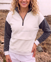 Sweat-shirt décontracté pour femme, col demi-zip, manches longues, coupe courte, color block violet, vert et jaune, Mardi Gras, personnalisé, grandes tailles