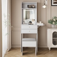 Ensemble de coiffeuse avec miroir éclairé réglable, chaise de rangement, table de maquillage blanche de petite taille en gros