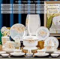 Service de table en porcelaine fine à motif floral pivoine, bord doré, vaisselle ronde en céramique, compatible lave-vaisselle et micro-ondes, pour usage quotidien