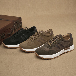 Chaussures de marche rétro en cuir pour hommes, à bout rond, à lacets, respirantes, pour l'extérieur - Product Image 1