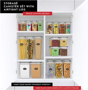 Lot de 24 grands contenants hermétiques pour céréales en PP – Organiseurs de garde-manger pour le sucre et les aliments secs - Product Image 2