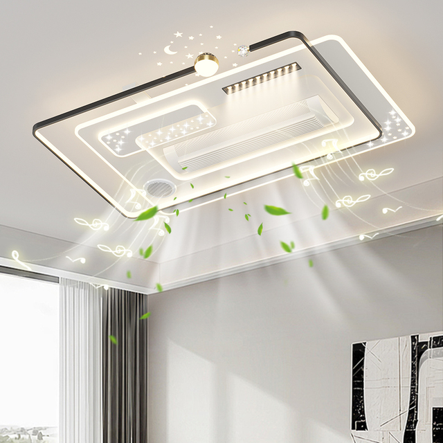 Modern Bladeless LED Ceiling Fan Light Smart for Bluetooth Audio Remote Control for Living Room Adjustable Warm Cool Fan Lamp