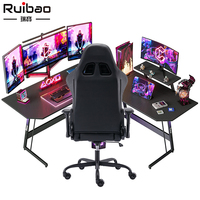 Bureau de jeu convertible moderne en bois de haute qualité Ruibao avec surface métallique pour joueur PC e-sport, noir, en angle