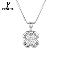 Glücksbringer Vierblättriges Kleeblatt Anhänger Halskette mit Quadratischem Zirkon 925 Sterling Silber Perlenhalskette Damen Maßgeschneiderter Schmuck Großhandel