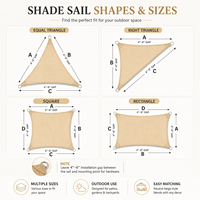Voile d'ombrage rectangulaire beige en HDPE avec anneaux en D renforcés pour la protection solaire des patios, pergolas et terrasses