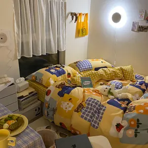 Jogo de cama infantil, conjunto de cama fofo e de animal amarelo da série primavera e da menina com estampa de algodão 100%