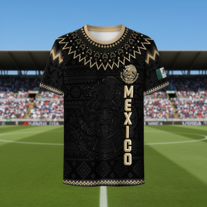 Maglia da Calcio Messicana per Uomo, Vestibilità Regolare, Collo Tondo, Stampa Sublimata con Design Azteco, Abbigliamento Sportivo per Tutte le Stagioni - Product Image 2