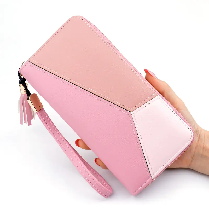 Porte-monnaie en cuir PU pour femmes, long, grande capacité, fermeture éclair, pochette, collection 2019