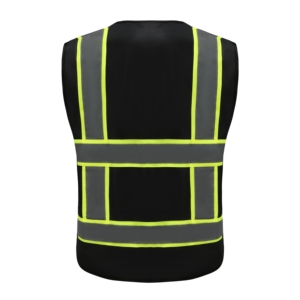 Chaleco de alta visibilidad ANSI Clase <span class=keywords><strong>2</strong></span> con bolsillos chaleco de seguridad negro logotipo personalizado - Product Image 3
