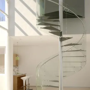 Escaleras antiguas de hierro forjado, diseño de ático, escalera espiral de madera con balaustrada de vidrio