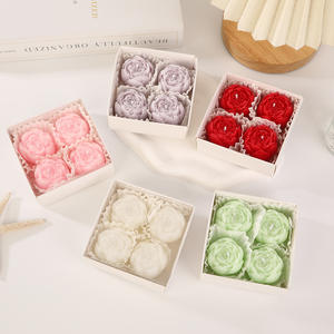 Juego de 4 Velas Aromáticas en Caja, Peonía y Rosa, Recuerdos de Boda, Regalo de Aniversario, Decoración, Velas Aromáticas de Cera de Soja con Forma de Flor - Product Image 1