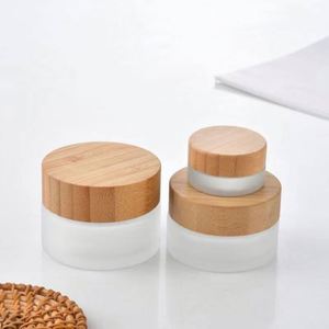 Envase de Vidrio Esmerilado Vacío para Crema Cosmética de 5g 10g 15g 20g 30g 50g 100g con Tapa de Bambú y Logotipo Personalizado Serigrafiado - Product Image 3