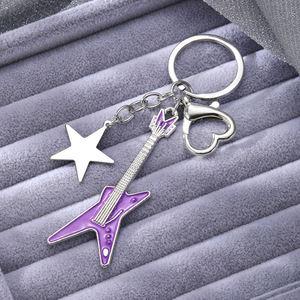 YSK <b>Guitar</b> Keychain Zinc Alloy Star Shape Silver <b>Black</b> Red Blue Purple Durable Bag Charm - Product Image 4