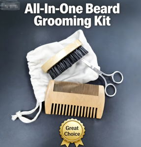 Kit de Soin de la Barbe en Bois pour Hommes avec Brosse à Barbe en Poils de Sanglier Noirs, Peigne, Ciseaux, Boîte Cadeau en Gros, Kit de <span class=keywords><strong>Rasage</strong></span> Personnalisable avec Logo - Product Image 1