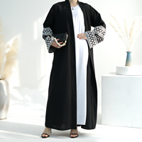 Abaya ouverte en lin brodé Ramadan 2026 pour femmes, robe musulmane, vêtements islamiques