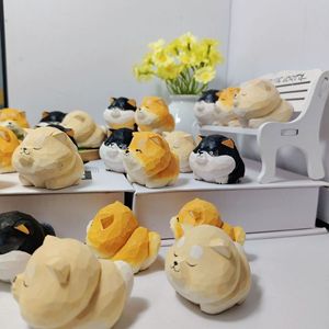 Figurines artisanales en bois de tilleul Shiba Inu, décoration animale pour la maison, article cadeau, artisanat sur pied - Product Image 4