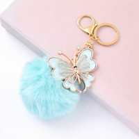 Porte-clés pompon papillon, breloque boule moelleuse, pendentif de sac, mignon Kawaii, vente en gros, personnalisé OEM ODM