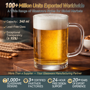 Jarra de Cerveza de Vidrio Transparente de 340 ml, Resistente y Duradera, Libre de Plomo, Apta para Lavavajillas, Sostenible, para Fiestas Modernas y Uso Doméstico - Product Image 1