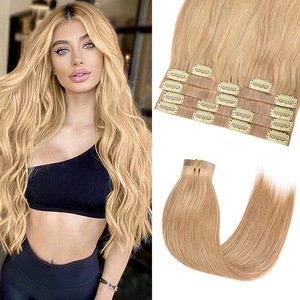 Extensiones de Cabello Humano 100% Real con Clip, Sin Costuras, al por Mayor # Extensiones de Cabello Lacio Rubio Ceniza Dorado de 18 Pulgadas con Clip Invisible - Product Image 1