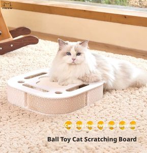 Tiragraffi Interattivo per Gatti con Pista per Palline, Rotondo o Quadrato, in Cartone Ondulato, con Giocattolo a Sfera Rotolante per Gatti da Interno - Product Image 1