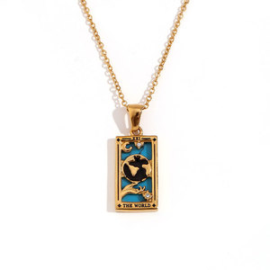 Collar de Moda Vintage de Acero Inoxidable 316L Resistente al Agua y al Deslustre, Chapado en Oro de 14k y 18k, con Colgante de Carta del <span class=keywords><strong>Tarot</strong></span> para Mujer - Product Image 6