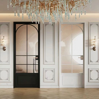 Arche aluminium portes à battants intérieur salle de bain cuisine double porte enveloppé moderne Flush verre aluminium portes françaises avec grilles
