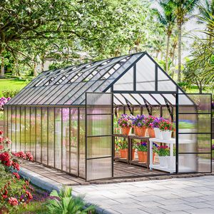 Serre de jardin 20x10x10 <span class=keywords><strong>pieds</strong></span>, grande serre extérieure robuste avec structure en aluminium renforcé et panneaux en polycarbonate, accessible à l'intérieur - Product Image 1
