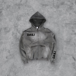 Sudaderas con capucha con logotipo estampado personalizado ecológico con cremallera de gran tamaño y peso pesado de calidad de lujo en blanco lavado de 100% algodón para hombre - Product Image 1