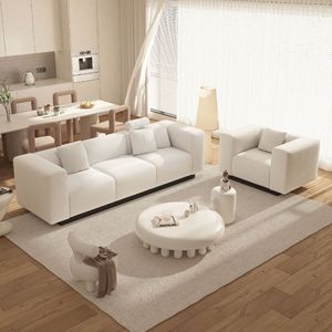 Sofá de Tela Hecho a Medida, Lana de Cordero, Felpa, Estilo de Diseñador para Sala de Estar o Dormitorio, Color Crema, Sofá Estilo Instagram - Product Image 2