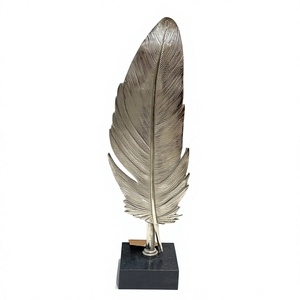 Escultura de Hoja Metálica de Lujo para Mesa, Estatua de Hoja de Helecho Plateada, Objeto de Arte Botánico Moderno sobre Base de Mármol, Decoración para el Hogar - Product Image 2