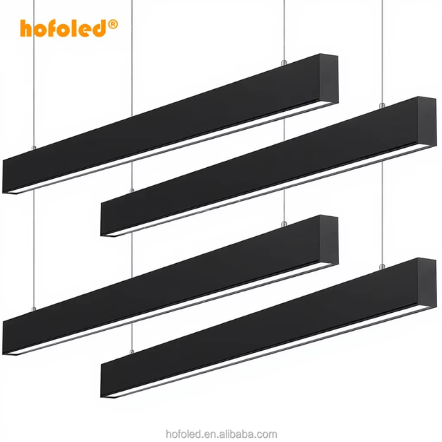 Commercial LED Batten Hanging Lamp Black Industrial Aluminum Dimmable Pendant Lamp 20-120cm Seamless Linkable LED Linear Light