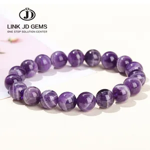 JD Women Purple Crystal Quartz Energy Bead Reiki Healing Bangle Jewelry Gift Natural Dream Lace Amethyst Stone Beaded bracciali