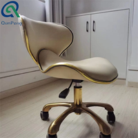 Qunpeng Salon Gold Base Styling Metall hocker Beauty Chairs Verstellbare Pediküre Maniküre Hocker Drehbare Friseurs tühle mit Rad