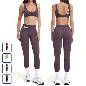 Nuevo Conjunto de Yoga para Mujer, Sólido, de Nailon, Transpirable, de Secado Rápido, Elástico en Cuatro Direcciones, con Cuello en V, Sexy, Top Halter y Leggings - Product Image 1
